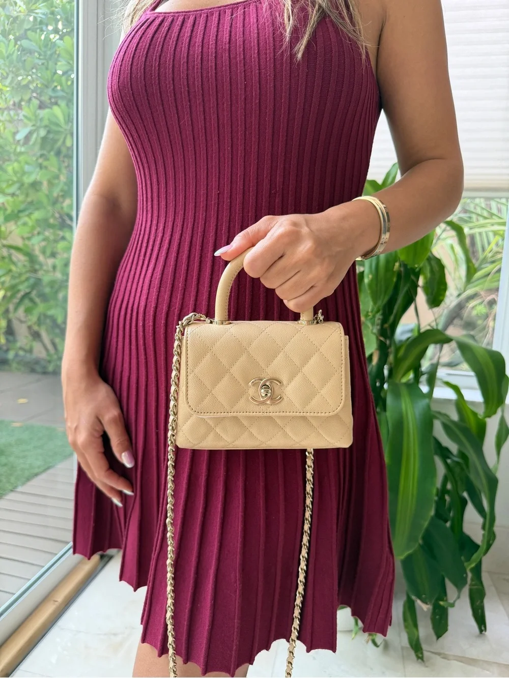 Chanel 24K AP4244 Micro Coco Handle Extra Mini Flap Beige Caviar Clutch GHW Bag